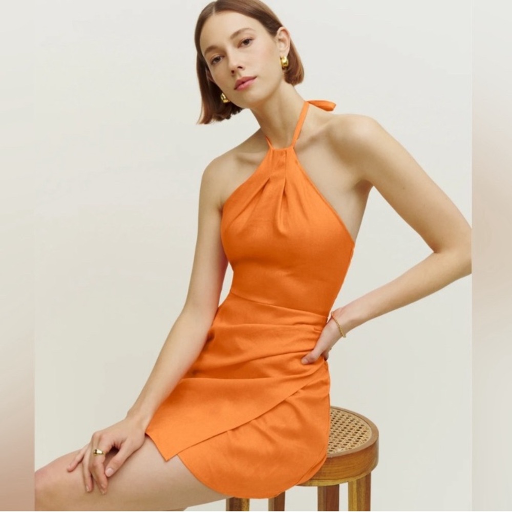Reformation Dory orange linen dress